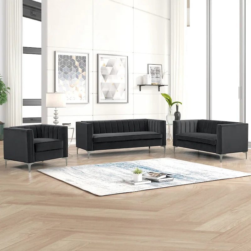 Morden Fort Living Room Furniture Sets Couches for Living Room, Chair, Couch and Sofa 3 Pieces, Fabric, Dutch Velvet
