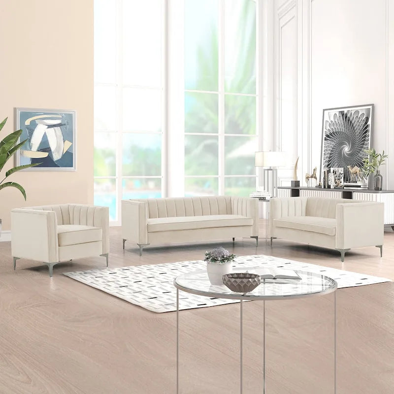 Morden Fort Living Room Furniture Sets Couches for Living Room, Chair, Couch and Sofa 3 Pieces, Fabric, Dutch Velvet