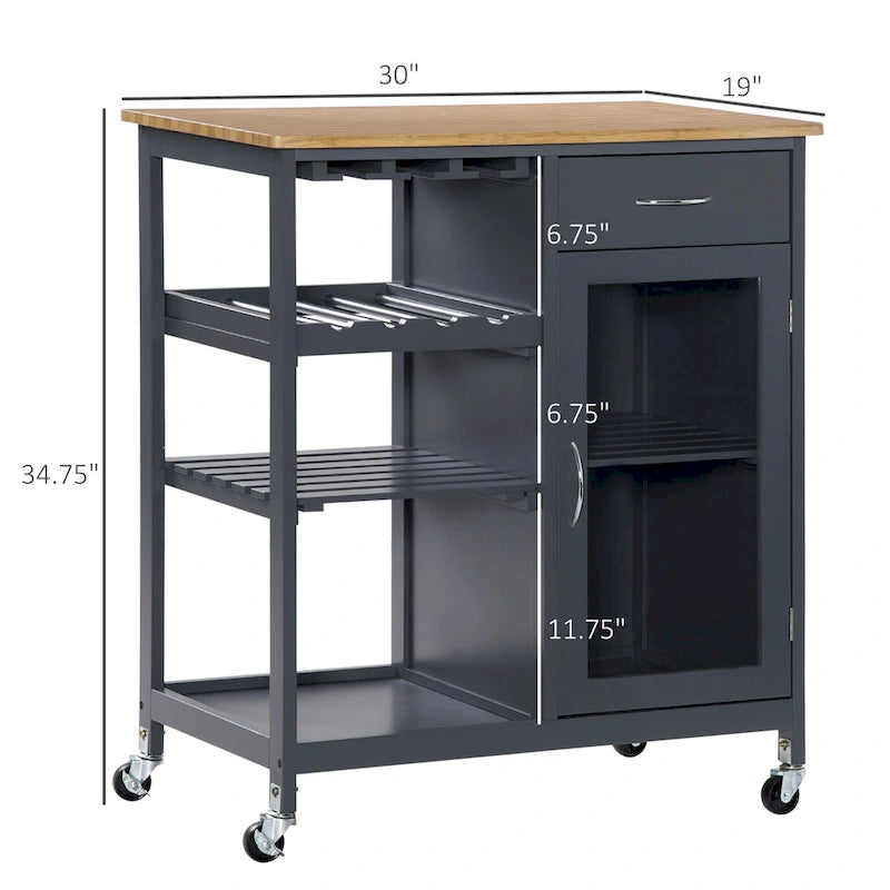 HOMCOM Utility Kitchen Cart, Rolling Kitchen Island Storage Trolley