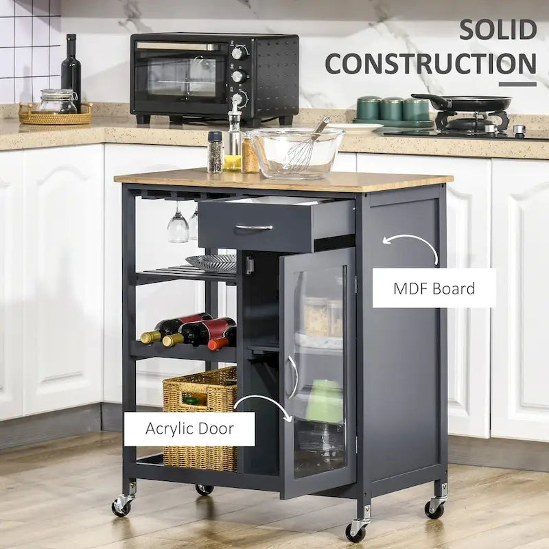 HOMCOM Utility Kitchen Cart, Rolling Kitchen Island Storage Trolley