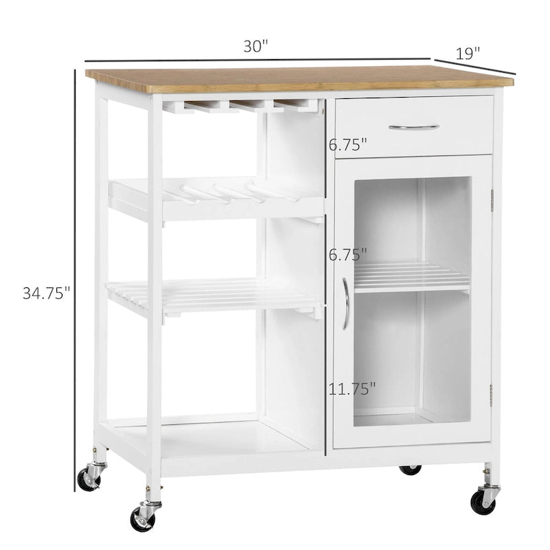 HOMCOM Utility Kitchen Cart, Rolling Kitchen Island Storage Trolley