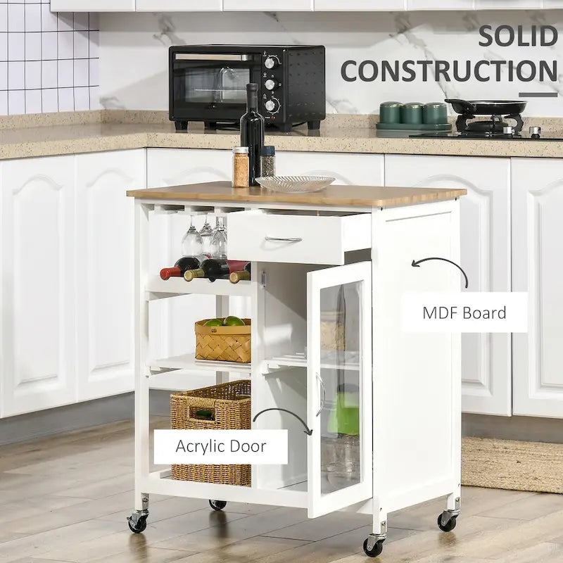 HOMCOM Utility Kitchen Cart, Rolling Kitchen Island Storage Trolley