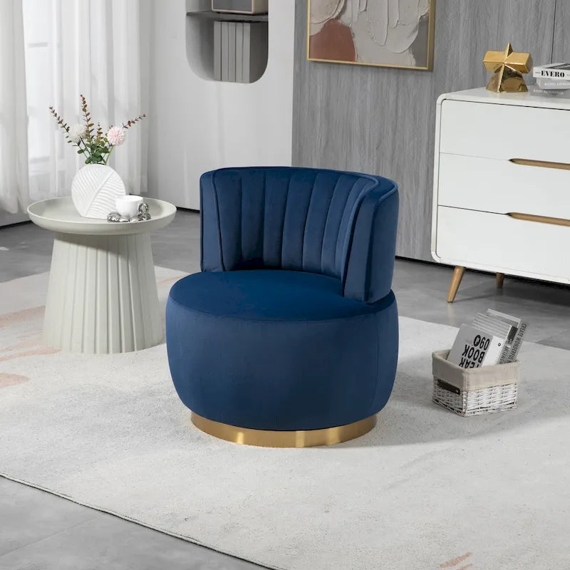 HOMEFUN Velvet Upholstered 360 Degree Swivel Armless Round Barrel Chairs