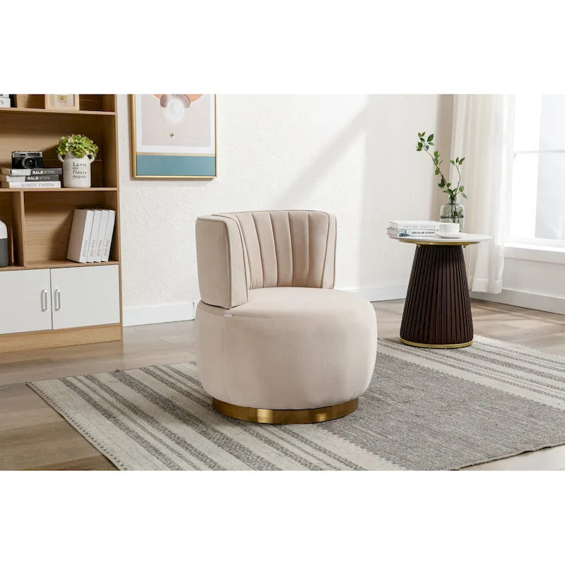HOMEFUN Velvet Upholstered 360 Degree Swivel Armless Round Barrel Chairs