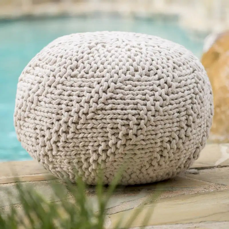 Hazel Indoor/Outdoor Cotton Knit Handcrafted Modern Fabric Pouf by Christopher Knight Home