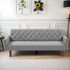 74 Velvet Futon Sofa Bed, Adjustable Backrest Convertible Loveseat Sleeper Couch with Tapered Wood Legs for Small Space