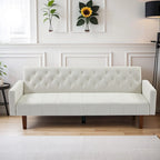 74 Velvet Futon Sofa Bed, Adjustable Backrest Convertible Loveseat Sleeper Couch with Tapered Wood Legs for Small Space