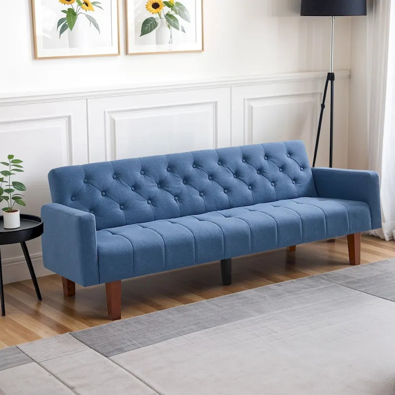 74 Velvet Futon Sofa Bed, Adjustable Backrest Convertible Loveseat Sleeper Couch with Tapered Wood Legs for Small Space