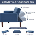 74 Velvet Futon Sofa Bed, Adjustable Backrest Convertible Loveseat Sleeper Couch with Tapered Wood Legs for Small Space