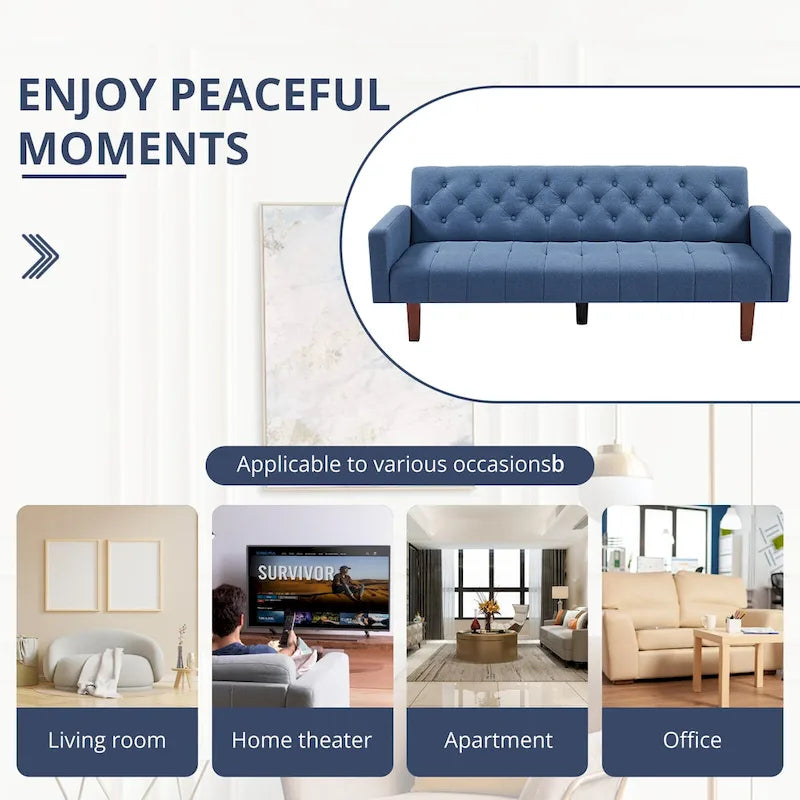 74 Velvet Futon Sofa Bed, Adjustable Backrest Convertible Loveseat Sleeper Couch with Tapered Wood Legs for Small Space