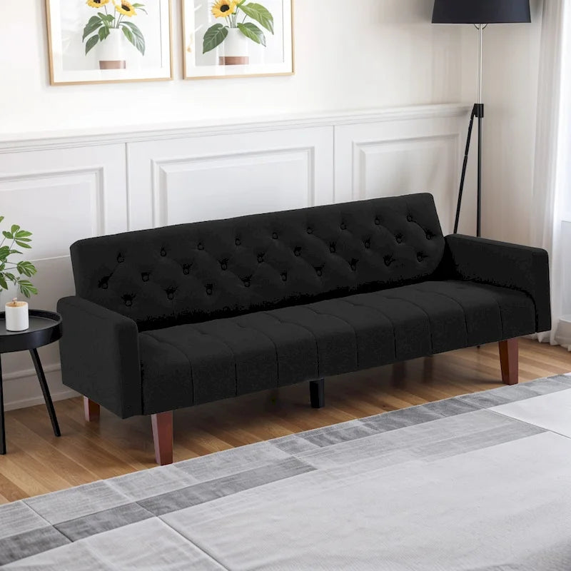 74 Velvet Futon Sofa Bed, Adjustable Backrest Convertible Loveseat Sleeper Couch with Tapered Wood Legs for Small Space