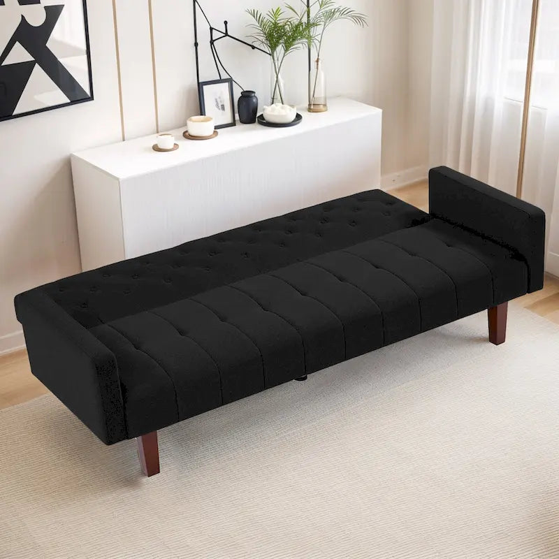 74 Velvet Futon Sofa Bed, Adjustable Backrest Convertible Loveseat Sleeper Couch with Tapered Wood Legs for Small Space