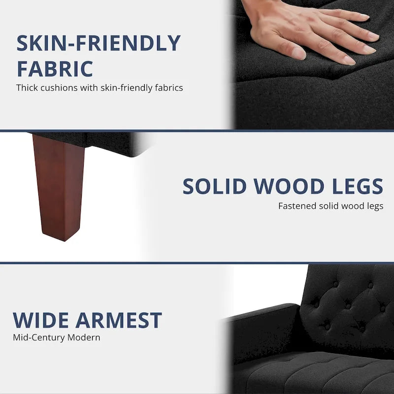 74 Velvet Futon Sofa Bed, Adjustable Backrest Convertible Loveseat Sleeper Couch with Tapered Wood Legs for Small Space