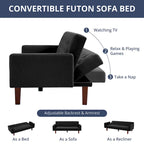 74 Velvet Futon Sofa Bed, Adjustable Backrest Convertible Loveseat Sleeper Couch with Tapered Wood Legs for Small Space