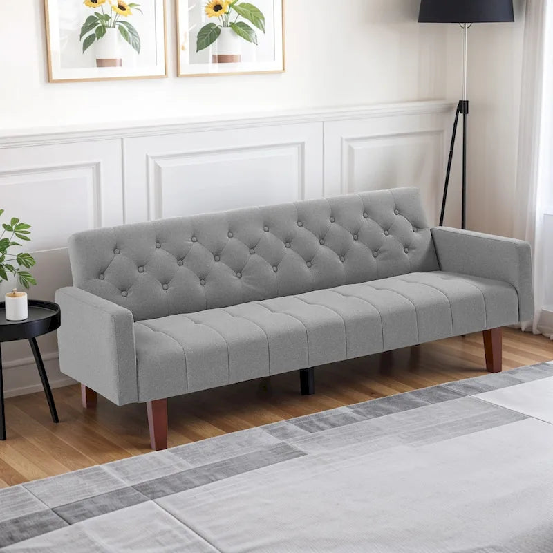74 Velvet Futon Sofa Bed, Adjustable Backrest Convertible Loveseat Sleeper Couch with Tapered Wood Legs for Small Space