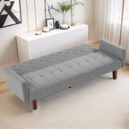 74 Velvet Futon Sofa Bed, Adjustable Backrest Convertible Loveseat Sleeper Couch with Tapered Wood Legs for Small Space