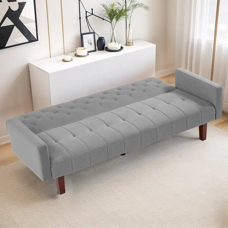 74 Velvet Futon Sofa Bed, Adjustable Backrest Convertible Loveseat Sleeper Couch with Tapered Wood Legs for Small Space
