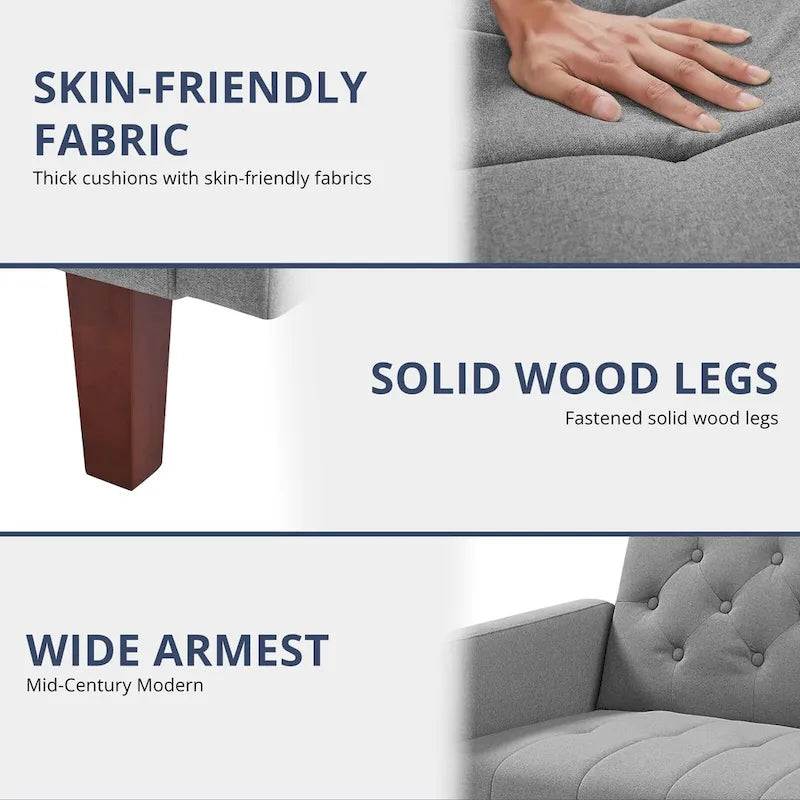74 Velvet Futon Sofa Bed, Adjustable Backrest Convertible Loveseat Sleeper Couch with Tapered Wood Legs for Small Space