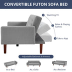 74 Velvet Futon Sofa Bed, Adjustable Backrest Convertible Loveseat Sleeper Couch with Tapered Wood Legs for Small Space