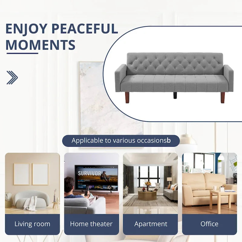 74 Velvet Futon Sofa Bed, Adjustable Backrest Convertible Loveseat Sleeper Couch with Tapered Wood Legs for Small Space