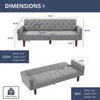 74 Velvet Futon Sofa Bed, Adjustable Backrest Convertible Loveseat Sleeper Couch with Tapered Wood Legs for Small Space