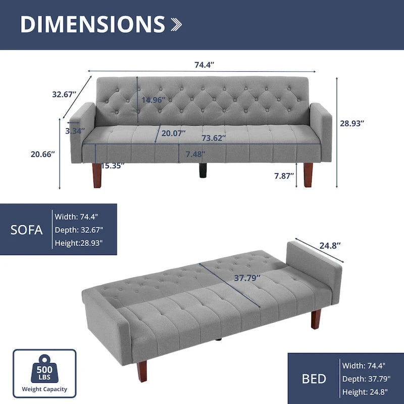 74 Velvet Futon Sofa Bed, Adjustable Backrest Convertible Loveseat Sleeper Couch with Tapered Wood Legs for Small Space