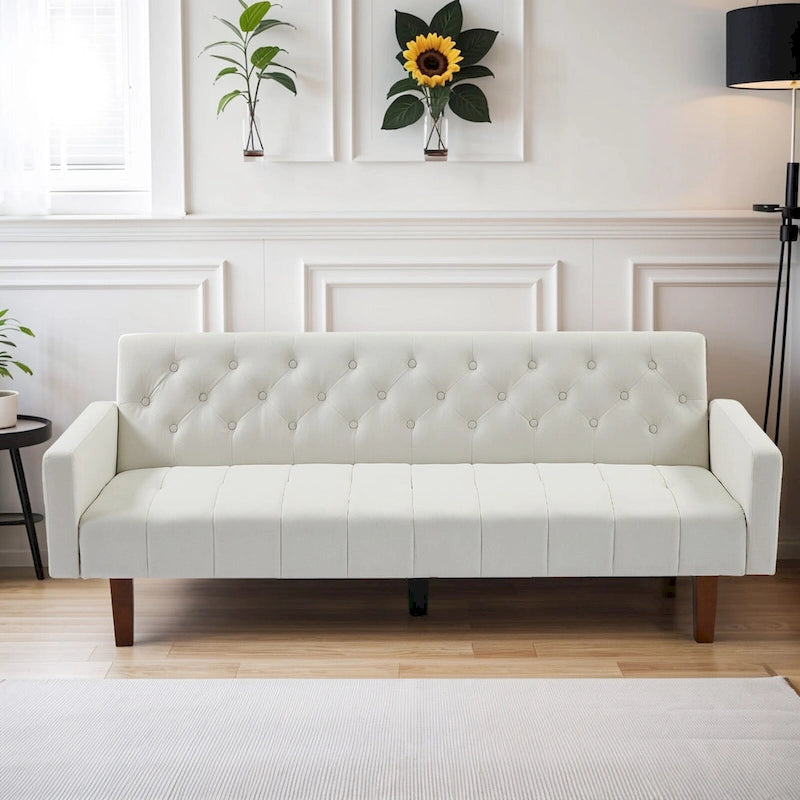 74 Velvet Futon Sofa Bed, Adjustable Backrest Convertible Loveseat Sleeper Couch with Tapered Wood Legs for Small Space