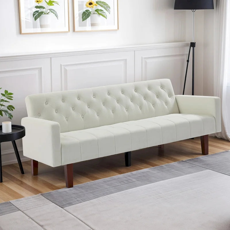 74 Velvet Futon Sofa Bed, Adjustable Backrest Convertible Loveseat Sleeper Couch with Tapered Wood Legs for Small Space