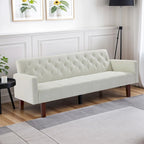 74 Velvet Futon Sofa Bed, Adjustable Backrest Convertible Loveseat Sleeper Couch with Tapered Wood Legs for Small Space