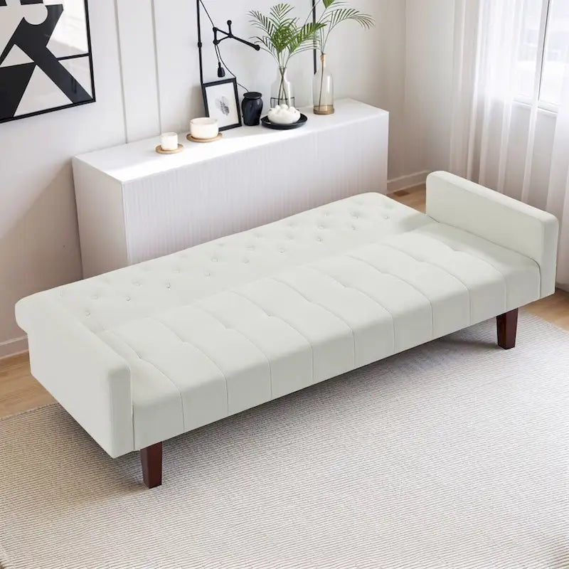 74 Velvet Futon Sofa Bed, Adjustable Backrest Convertible Loveseat Sleeper Couch with Tapered Wood Legs for Small Space