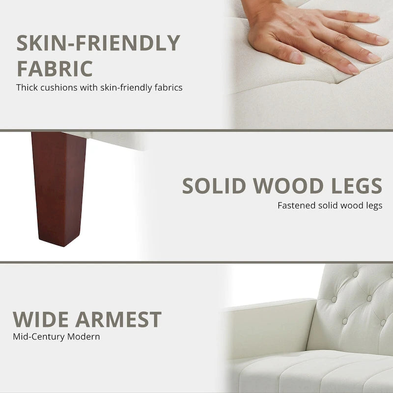 74 Velvet Futon Sofa Bed, Adjustable Backrest Convertible Loveseat Sleeper Couch with Tapered Wood Legs for Small Space