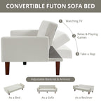 74 Velvet Futon Sofa Bed, Adjustable Backrest Convertible Loveseat Sleeper Couch with Tapered Wood Legs for Small Space