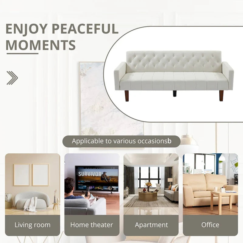 74 Velvet Futon Sofa Bed, Adjustable Backrest Convertible Loveseat Sleeper Couch with Tapered Wood Legs for Small Space