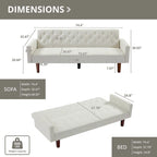 74 Velvet Futon Sofa Bed, Adjustable Backrest Convertible Loveseat Sleeper Couch with Tapered Wood Legs for Small Space