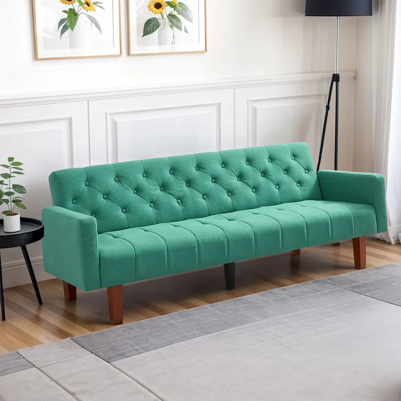 74 Velvet Futon Sofa Bed, Adjustable Backrest Convertible Loveseat Sleeper Couch with Tapered Wood Legs for Small Space