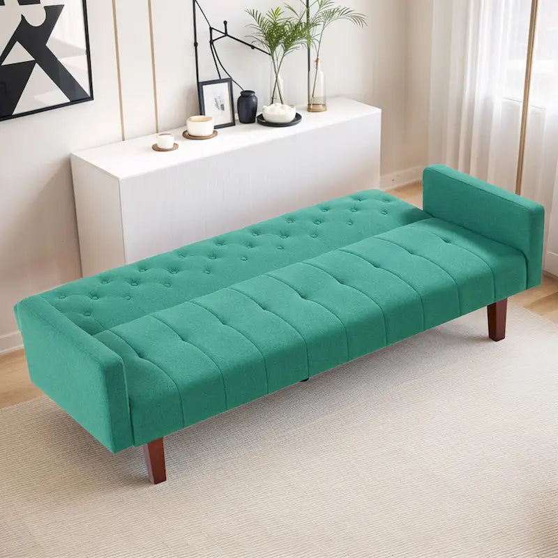74 Velvet Futon Sofa Bed, Adjustable Backrest Convertible Loveseat Sleeper Couch with Tapered Wood Legs for Small Space