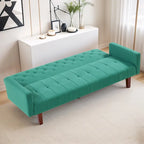 74 Velvet Futon Sofa Bed, Adjustable Backrest Convertible Loveseat Sleeper Couch with Tapered Wood Legs for Small Space