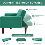 74 Velvet Futon Sofa Bed, Adjustable Backrest Convertible Loveseat Sleeper Couch with Tapered Wood Legs for Small Space