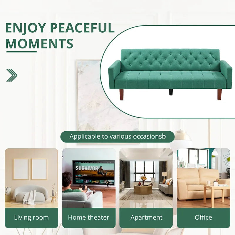 74 Velvet Futon Sofa Bed, Adjustable Backrest Convertible Loveseat Sleeper Couch with Tapered Wood Legs for Small Space