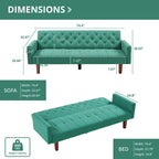 74 Velvet Futon Sofa Bed, Adjustable Backrest Convertible Loveseat Sleeper Couch with Tapered Wood Legs for Small Space