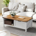 Moasis Farmhouse Coffee Table with Storage Cabinet and Open Shelf