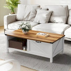Moasis Farmhouse Coffee Table with Storage Cabinet and Open Shelf