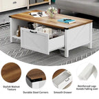 Moasis Farmhouse Coffee Table with Storage Cabinet and Open Shelf
