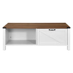 Moasis Farmhouse Coffee Table with Storage Cabinet and Open Shelf