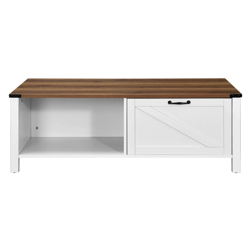 Moasis Farmhouse Coffee Table with Storage Cabinet and Open Shelf