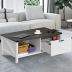 Moasis Farmhouse Coffee Table with Storage Cabinet and Open Shelf