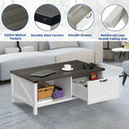 Moasis Farmhouse Coffee Table with Storage Cabinet and Open Shelf