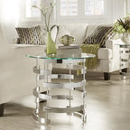 Nova Round Glass Top Vortex Iron Base Accent Table by iNSPIRE Q Bold