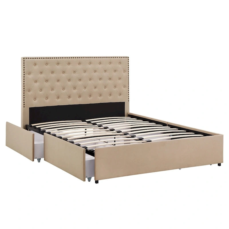 Arlert Nailhead Linen Headboard Storage Platform Bed by iNSPIRE Q Classic