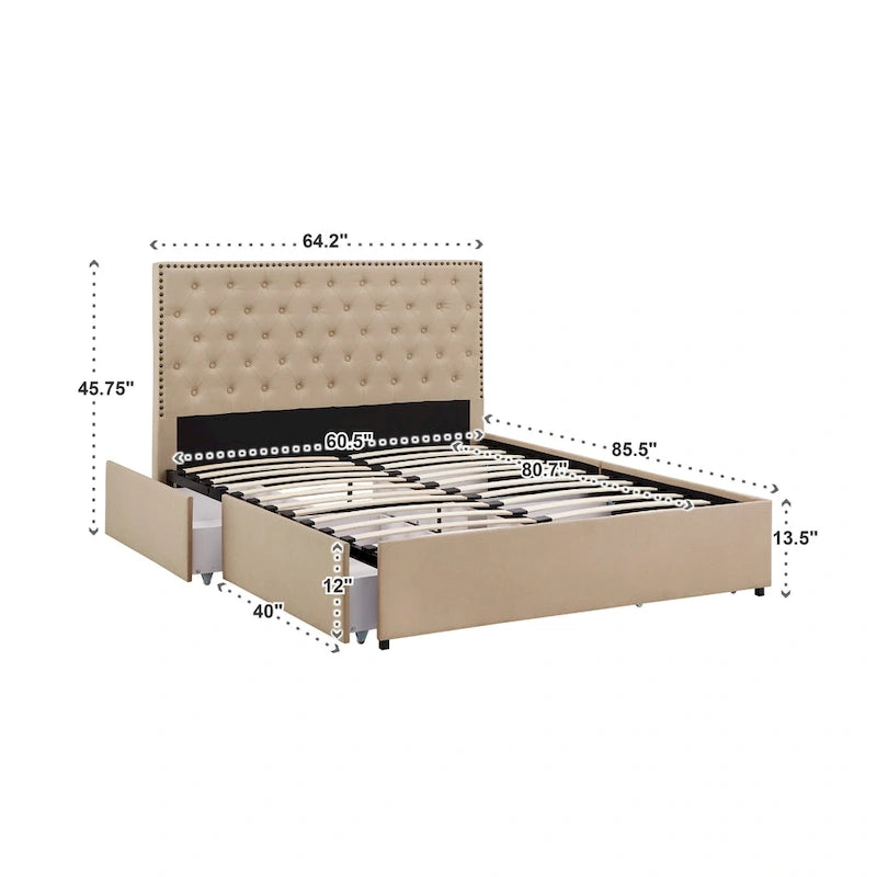 Arlert Nailhead Linen Headboard Storage Platform Bed by iNSPIRE Q Classic